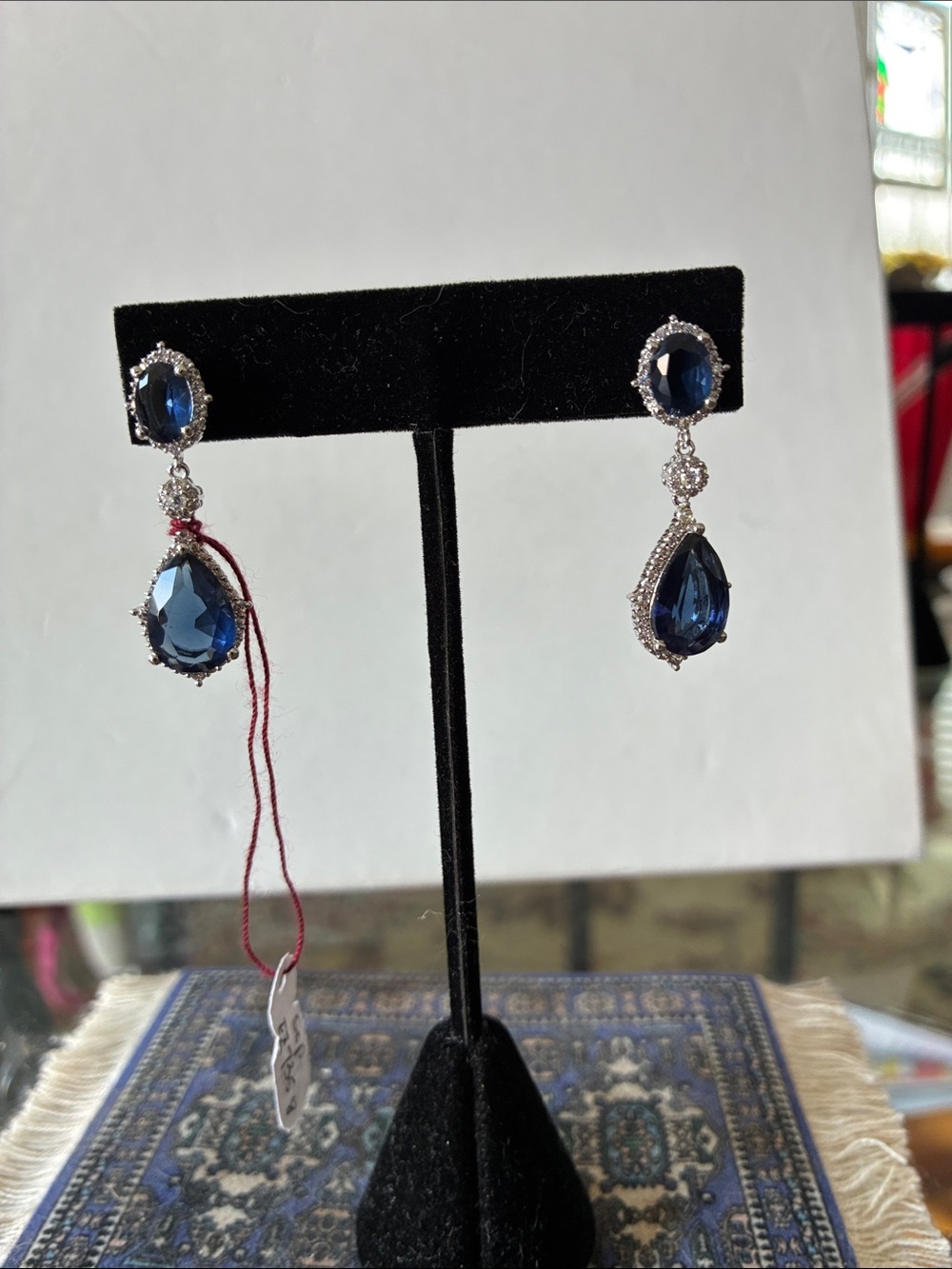 Elegant Blue Teardrop Drop Earrings with Sparkling Accents